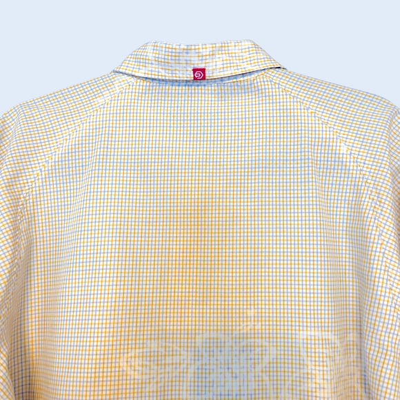Vintage OP Yellow Polyester Plaid Short Sleeve Shirt  with Floral imprint Mens M - Picture 9 of 13